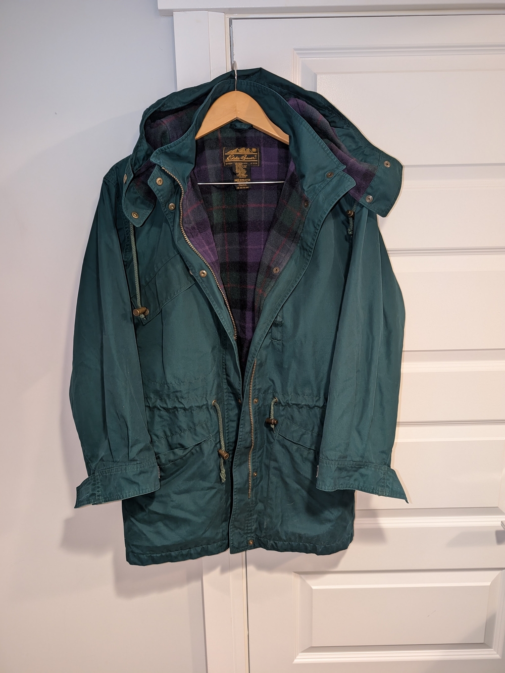 Vintage 90s Eddie Bauer Plaid Wool Lined Mountain Parka Green Jacket